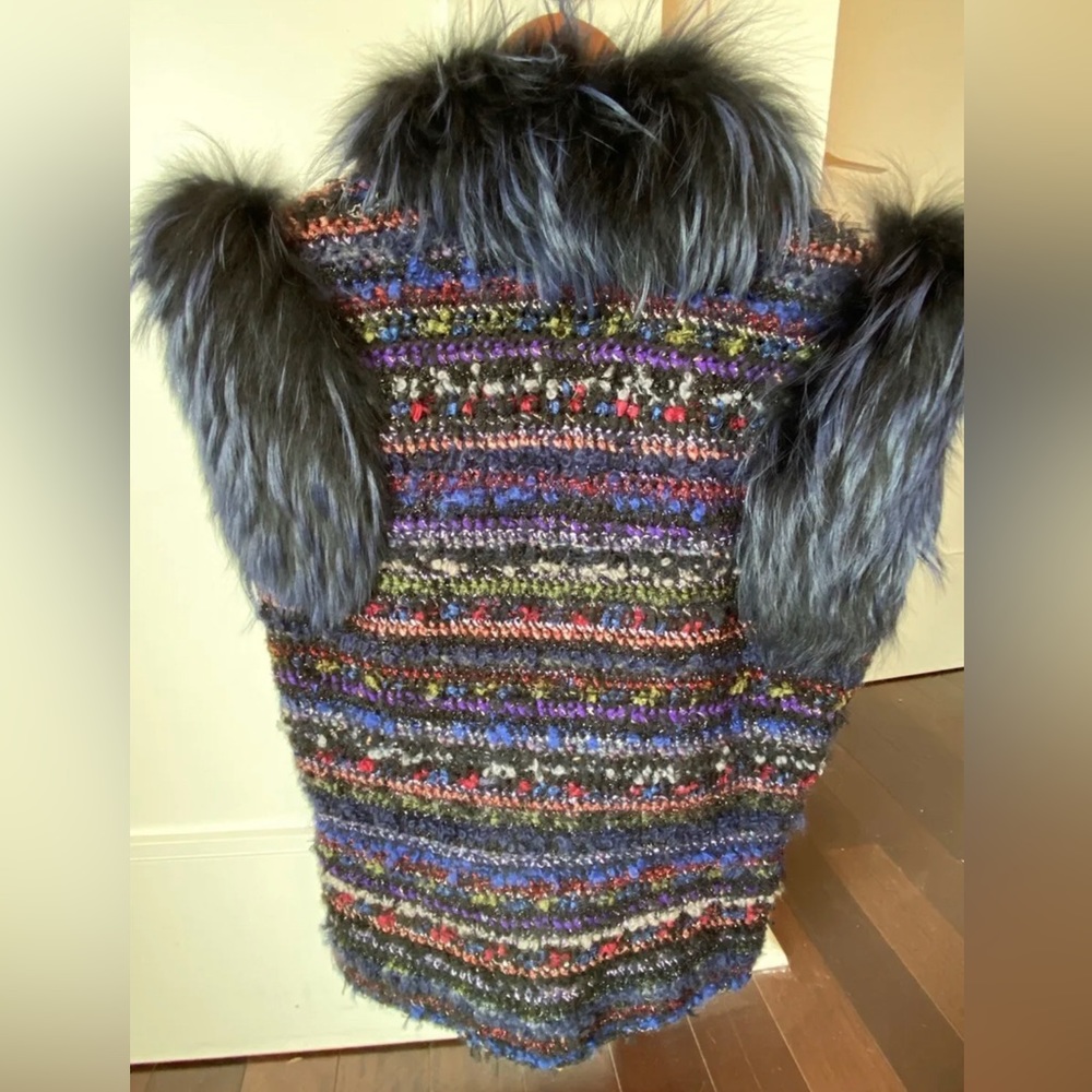 Nini K Saks Fifth Avenue Hade-Made Vest With Real Fox Hand Crocheted One Size - Picture 12 of 14